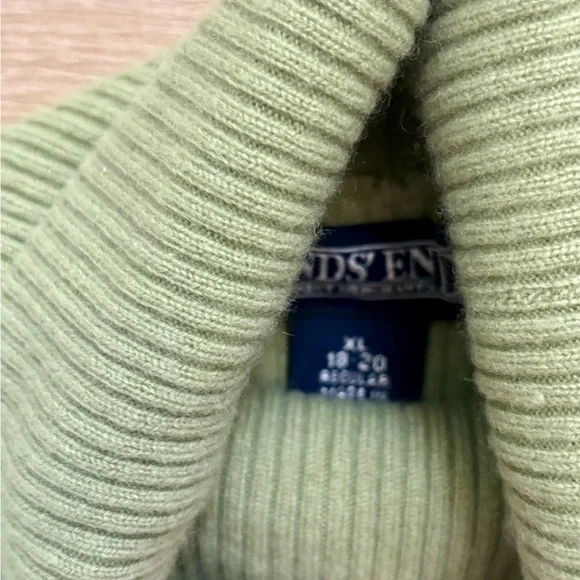 Lands End Green Cashmere Sweater Lightweight Ribbed Turtleneck Sweater Size XL - Picture 6 of 7